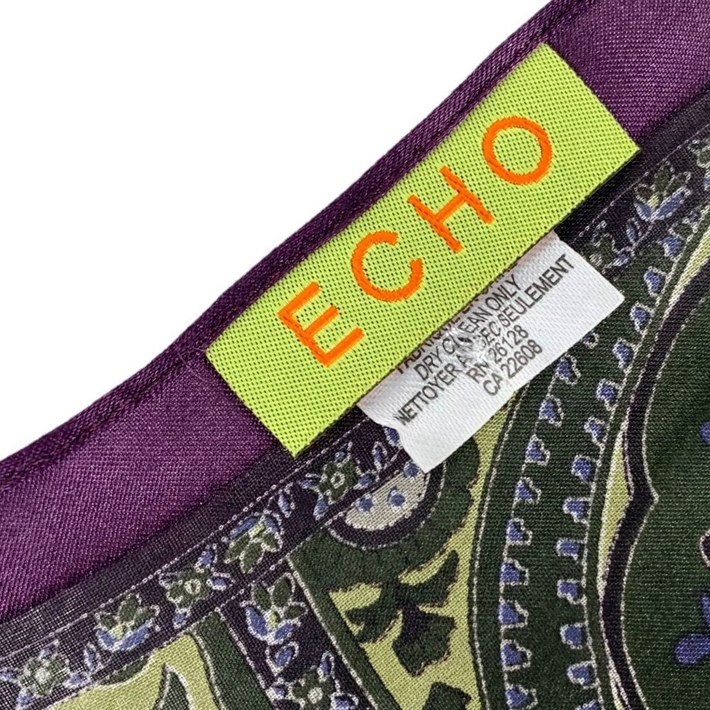 Echo Purple Green Paisley Long Silk Scarf - Picture 4 of 7
